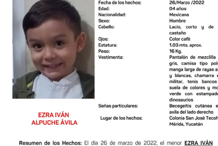 Alerta Amber: Desaparece niño de 4 años en Mérida
