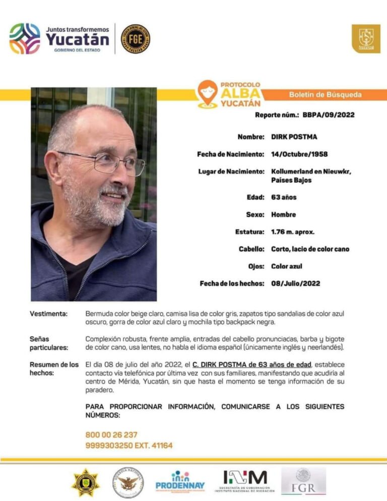 Alerta Alba por holandés extraviado en Mérida