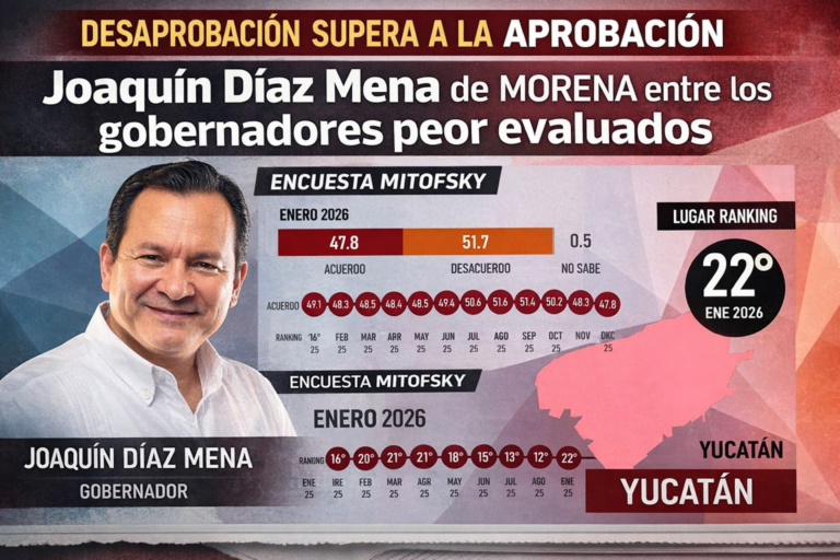 Mitofsky coloca a Joaquín Díaz Mena entre los gobernadores peor evaluados